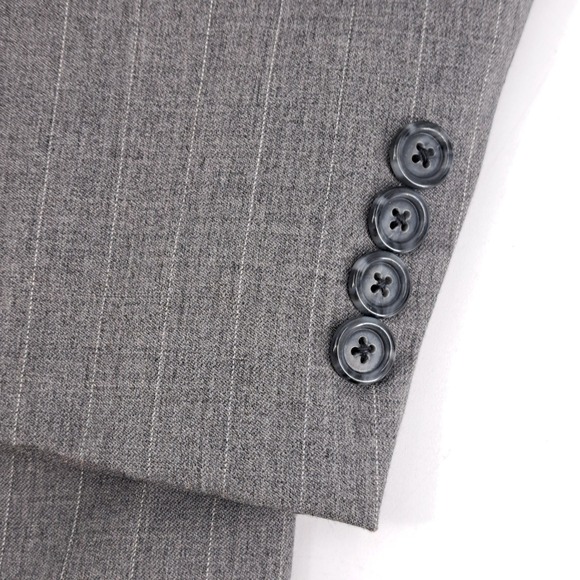 Jos A Bank Mens 44L Gray Pinstripe Wool Cashmere 2 Piece Suit Pleated Pant 36x30 - Picture 7 of 16